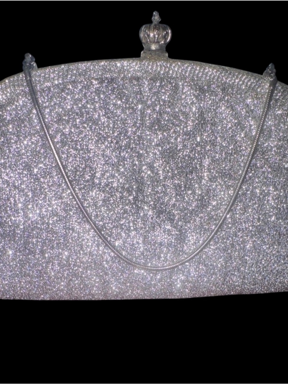 Vintage Silver Glitter Evening Clutch with Chain Strap - Picture 10 of 11